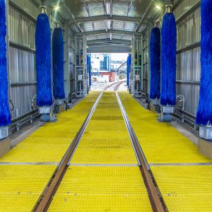 Interior Train Carriage wash sidings Structure with TrackPan Pollution Control
