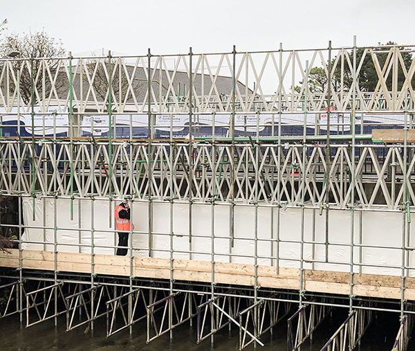 Civil Highway Bridge and waterways scaffolding in Hayle, Cornwall